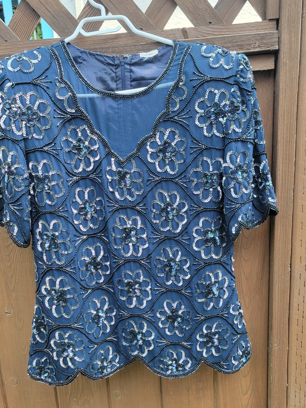 VINTAGE Authentic Blue Beaded Floral Embellished Women's Top